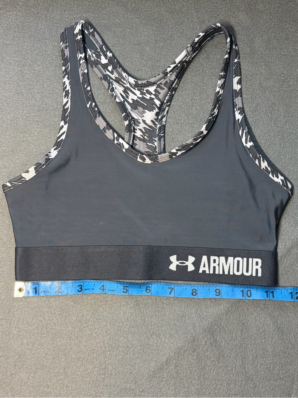 Under Armour Black Sports Bra with White Logo & Camouflage Trim xs
